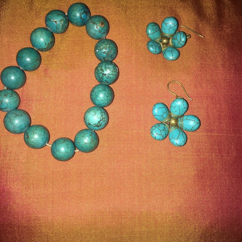 Turquoise Bracelet and earring set Handmade